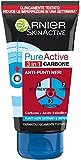 Garnier Maschera Punti Neri, Detergente e Scrub Viso Pure Active Intense 3in1 con Carbone Vegetale,...