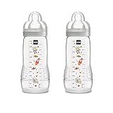 Mam Easy Active, Set Di 2 Biberon Con Tettarella Misura 3, 4+ Mesi, 330 Ml, Grigio, 23.2 x 14.3 x...