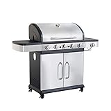 Milani Home s.r.l.s. Barbecue A Gas in Acciaio Inox 5 Fuochi + 1 Laterale per Esterno Giardino,...