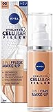 NIVEA Hyaluron Cellular Filler 3 in 1 cura trucco scuro (30 ml), fondotinta idratante con acido...