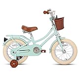 STITCH Bicicletta per Bambini da 16 pollici dai 4, 5, 6 e 7 Anni, Verde Chiaro, con Cestino...