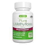 Folato L-Metilfolato puro 400 mcg, forma attiva di acido folico/vitamina B9,180 piccole compresse,...