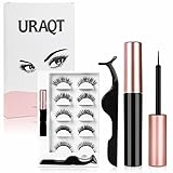 URAQT Ciglia Finte e Eyeliner Magnetico Kit, 5 Paia Ciglia Finte Riutilizzabili di Effetto 3D...