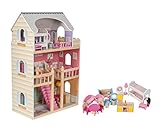Mamabrum Casa Delle Bambole in Legno Con Illuminazione a LED, Grande Casa delle Bambole con 3 Piani...