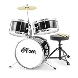 TIGER JDS7-BK Batteria per ragazzi 3 pezzi, con rullante, tom, basso, pedale, piatti e bacchette -...