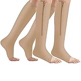 2 Paia di Calze a Compressione con Cerniera 15-20 mmHg-Ginocchio Alto aperto Punta vene Varicose...