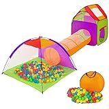 TecTake Tenda Igloo per bambini con tunnel + 200 palline + tenda tascabile – Tenda da gioco con...