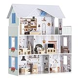 Navaris Casa Bambole Legno Grande 69,5x62x27cm - Casetta delle Bambole Arredata 11x Mobili - Doll...
