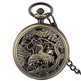 TORALF Bronzo Cavo vivido Gru Copertura Meccanico Mano Carica Tasca Orologio Catena Pendente...