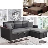 Bagno Italia Divano letto angolare 223 cm in microfibra grigio o marrone chaise longue reversibile...