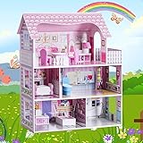 RELAX4LIFE Casa delle Bambole Realistica, Casetta in Legno per Bambini a 3 Piani e 5 Stanze con 1...