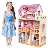 BAKAJI Casa delle Bambole Giocattolo per Bambini Realizzata Interamente in Legno 3 Piani 5 Stanze...