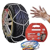 Set di 2 Catene da Neve metalliche con spessore maglia 9mm, con Guanti Monouso e maglie di ricambio,...