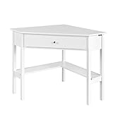 SoBuy Consolle bianca ad angolo Tavolo bianco con cassetto,triangolo FWT31-W