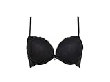LORMAR Reggiseno Balconcino Double Pizzo Coppe Super Push UP 2 Taglie in più (3, Nero)