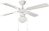 Farelek Bali 112420 Ventilatore da soffitto, 107 cm, Bianco