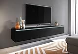 PIASKI - Lowboard D, Mobile porta TV sospeso, 180 cm, colore nero opaco, illuminazione LED opzionale...