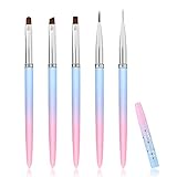 3 Pezzi Pennelli per Unghie+2 Pezzi Nail Liner Brushes, Testa Rotonda/Piatta/Angolata Pennelli...