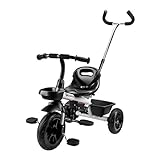 HyperMotion Triciclo per bambini con maniglia di controllo per genitori, cinture di sicurezza, sella...