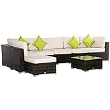 Outsunny Mobili da Giardino in Rattan e Alluminio Set 8 Pezzi, Salotto da Giardino Componibile con...
