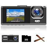Dash Cam Doppia Telecamera per Auto, con Cabina Cam FHD 1080P Visione Notturna, Grandangolare di...