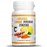 NATURALSPRINT® Curcuma Piperina Plus Piperina estratto secco Tit 95% Zenzero Limone Vitamina C 130...