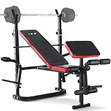 ISE Panca Pesi Pieghevole con Schienale Regolabile & Supporto Bilanciere, Multifunzione Fitness...