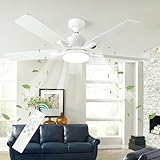 A.T.Lums Ventilatore da Soffitto con Luce e Telecomando - 132 cm Silenzioso Ventilatore Plafoniera...