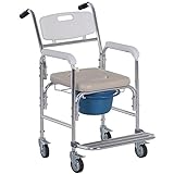 HOMCOM Sedia a Rotelle Impermeabile con WC Seduta in Ecopelle, 4 Ruote, Vaso Rimovibile per...