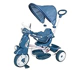 Triciclo Per Bambini A Spinta Pedali Seggiolino Reversibile Tettuccio Rimovibile Suoni BLU Luci...