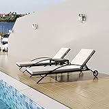 Gecheer Lettini Prendisole con Tavolino in Polyrattan Nero, Lettini Prendisole con Cuscino, Lettino...