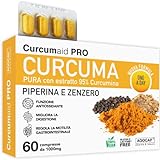 Curcuma e Piperina Plus, Curcumina 1000mg 60 compresse con estratto di curcuma piperina zenzero. +...