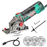 Sega Circolare, HYCHIKA 500W Mini Seghe Circolare 4500RPM, Profondità di Taglio: 0-25MM,Tubo per...
