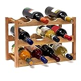 Relaxdays Portabottiglie di Vino, Cantinetta in Legno di Noce, 3 Ripiani,12 Bottiglie, Naturale,...