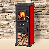 GrecoShop Stufa a legna/Termocamino in acciaio e ghisa 7/8 kW - Mod. Long Hold Fire Bordeaux (Cod....